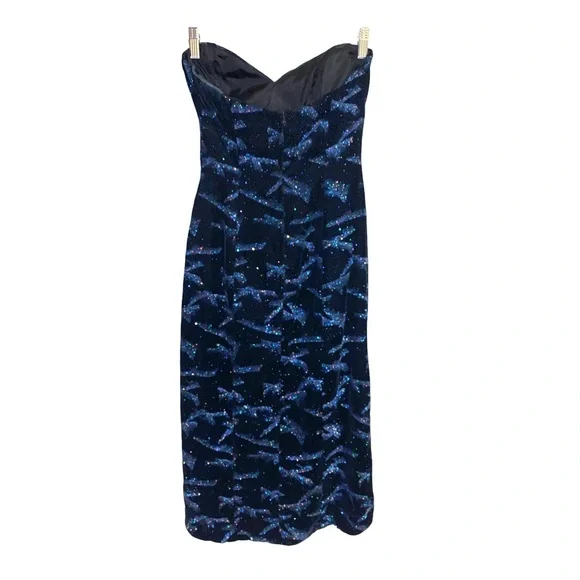 Casadei Vintage black velvet glittery blue strapless dress, starry night, size 4 - Picture 2 of 11